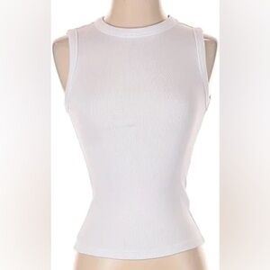 Zara White Ribbed Crewneck Tank Top